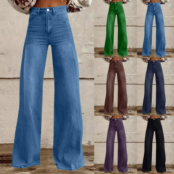 QATAINLAV Bell Bottom Jean Pants for Women Stretchy High Waisted Wide Leg Jean Pants Loose Plus Size Denim Trousers Streetwear Black XL Camisas Para Hombres