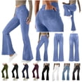 thumbnail image 1 of QATAINLAV Bell Bottom Jeans for Women High Waisted Stretchy Flare Jeans V Cross Tummy Control Pull On Wide Leg Denim Yoga Pants, White, XXXL, 1 of 9