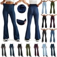 thumbnail image 1 of QATAINLAV Bell Bottom Jeans for Women High Waisted Stretchy Pull On Flared Jean Pants Solid Color Bootcut Faux Denim Trousers, Blue, XL, 1 of 10