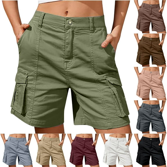 QATAINLAV Bermuda Cargo Shorts for Women Knee Length Long Hiking Shorts with Pockets Solid Color Casual Short Work Pants Gray M Birthday Gifts