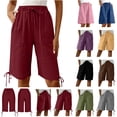 thumbnail image 1 of QATAINLAV Bermuda Shorts for Women Knee Length Elastic Waist Drawstring Loose Wide Leg Shorts Summer Casual Beach Clothes Dark Blue XXL, 1 of 10