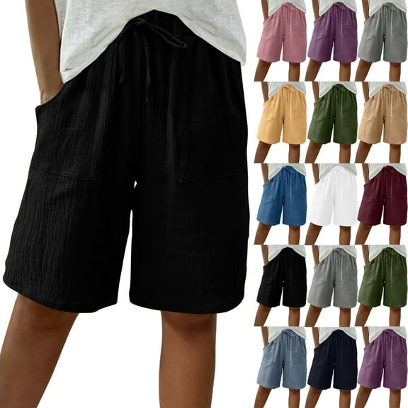 QATAINLAV Bermuda Shorts for Women Knee Length Elastic Waist Drawstring Loose Wide Leg Shorts Summer Casual Beach Clothes 2025 Wine L Mother's Day Gifts