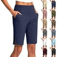 thumbnail image 1 of QATAINLAV Bermuda Shorts for Women Stretchy High Waisted Side Slits Straight Leg Shorts Solid Casual Knee Length Cropped Pants with Pockets Khaki XXL Camisas Para Hombres, 1 of 9