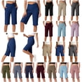 thumbnail image 1 of QATAINLAV Bermuda Shorts for Women Stretchy High Waisted Side Slits Straight Leg Shorts Solid Casual Knee Length Cropped Pants with Pockets Khaki XXL Camisas Para Hombres, 1 of 10