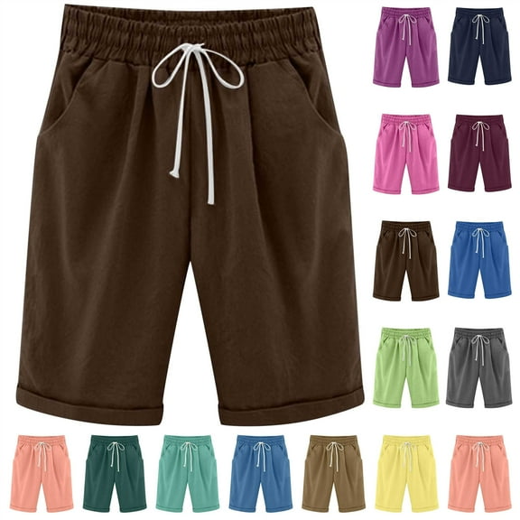 QATAINLAV Bermuda Shorts for Women Trendy Summer 2025 Beach Drawstring Knee Length Shorts Loose Fit Resort Wear Fashion Clothes Purple S Today's Lightning Sales