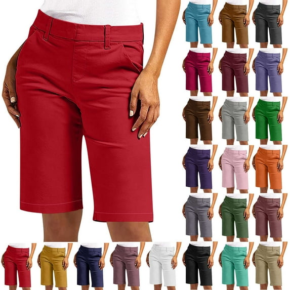 QATAINLAV Bermuda Shorts for Women 2025 Summer Casual High Waisted Chino Shorts Slim Fit Straight Leg Hiking Vacation Outfits Blue M Sales Prime