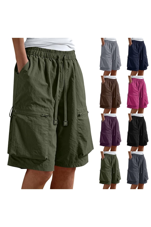 Bermuda Shorts for Women Baggy Wide Leg Cargo Shorts Summer Knee Length Quick Dry Hiking Shorts with Pockets Brown M