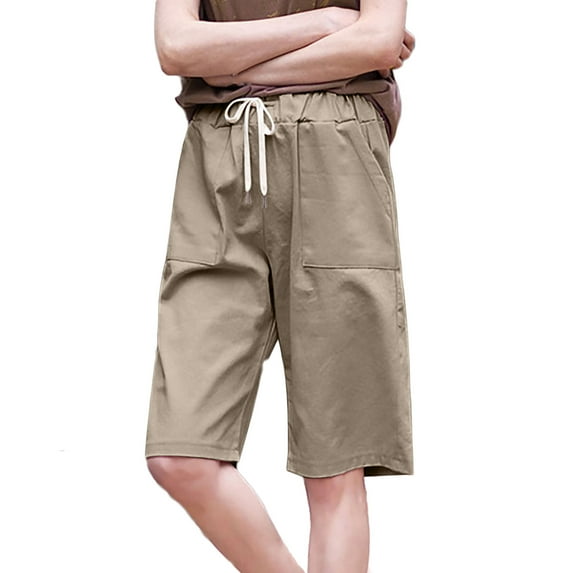 QATAINLAV Bermuda Shorts for Women, Shorts Womens Summer Loose Wide Leg Shorts Casual Pocketed Solid Color Straight Pants with Drawstring, Khaki, 5XL