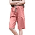 thumbnail image 1 of QATAINLAV Bermuda Shorts for Women, Shorts Womens Summer Loose Wide Leg Shorts Casual Pocketed Solid Color Straight Pants with Drawstring, Pink, 7XL, 1 of 4