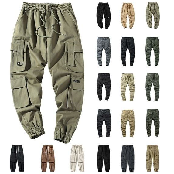 QATAINLAV Big and Tall Cargo Pants for Men Casual Drawstring Elastic Waist Work Trousers Solid Ankle Cuffs Jogger Sweatpants with Multi Pockets Mothers Day Gifts Black M