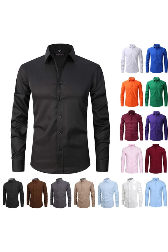 Big and Tall Dress Shirts for Men Casual Button Down Business Office Work Tops Long Sleeve Lapel Blouses Wedding Party Clubwear Prime Sales Today Black 4XL