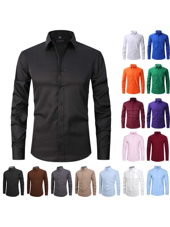 Big and Tall Dress Shirts for Men Casual Button Down Business Office Work Tops Long Sleeve Lapel Blouses Wedding Party Clubwear Warehouse Sales Today Coffee 4XL
