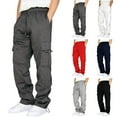 thumbnail image 1 of QATAINLAV Big and Tall Men's Cargo Pants with Multi Pockets Casual Drawstring Elastic Waist Joggers Sweatpants Solid Color Straight Leg Work Trousers White XXXXXL, 1 of 5