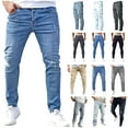 thumbnail image 1 of QATAINLAV Big and Tall Mens Jeans Full Length Multi Pockets Cargo Pants Slim Fit Skinny Denim Sweatpant Outdoor Solid Color Work Trousers Light Blue 3XL, 1 of 7