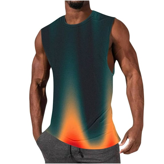 QATAINLAV Big and Tall Shirts, 2025 Summer Sleeveless Men Tank Tops Breathable Round Neck Muscle T-Shirts Funny Gradient Print Back to School Clothing Summer Savings Multicolor 4XL