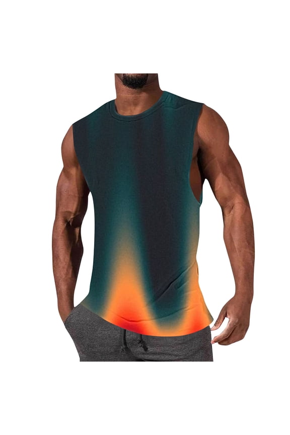 Big and Tall Shirts, 2024 Summer Sleeveless Men Tank Tops Breathable Round Neck Muscle T-Shirts Funny Gradient Print Back to School Clothing Todays Sales Multicolor 3XL