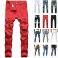 thumbnail image 1 of QATAINLAV Big and Tall Skinny Jeans for Men Casual Ripped Denim Pants Slim Fit Stretch Distressed Jean Pants Vintage Streetwear Camisas Para Hombres Red XXL, 1 of 10