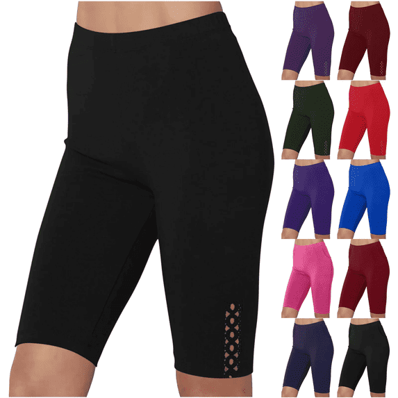 QATAINLAV Biker Shorts for Women High Waist Yoga Shorts with Pockets Knee Length Stretch Tummy Control Leggings Gym Workout Athletic Running Tight Shorts Gifts for Mom Hot Pink L