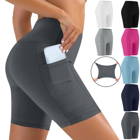 QATAINLAV Biker Shorts for Women with Pockets 5"/8" High Waisted Yoga Shorts Tummy Control Workout Running Tight Bottoms Dark Gray M