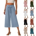 thumbnail image 1 of QATAINLAV Black Capri Pants for Women Baggy Wide Leg Summer Capris Solid Color Casual Cropped Trousers with Pockets Vacation Beach Outfits L, 1 of 7