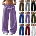thumbnail image 1 of QATAINLAV Black Cute Ruffle Elastic Waist Sweatpants for Women Baggy Wide Leg Athletic Pants Solid Color Casual Joggers Trousers L, 1 of 9