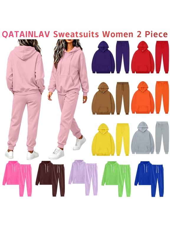 Track Suits for Women Solid Color Hoodies 2 Piece Outfits Long Sleeve Hooded Sweatshirts and Jogging Pants Workout Sets, Pink, XXL