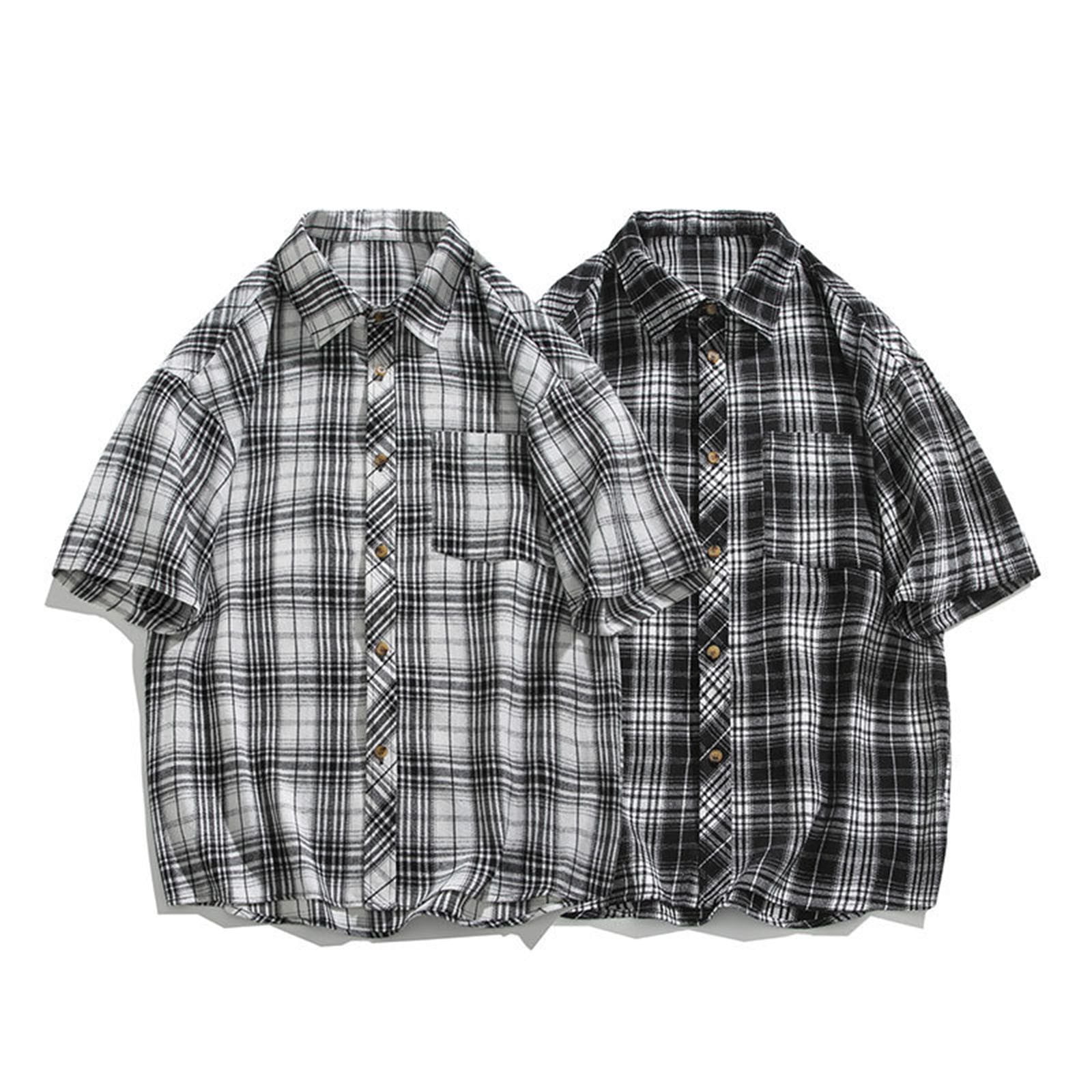 QATAINLAV Black Men's Plaid Short Sleeve Shirts Big and Tall Casual ...