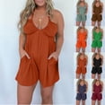 thumbnail image 1 of QATAINLAV Black Women's Halter Neck Jumpsuits Sleeveless Wide Leg Rompers with Pockets Low Cut Spaghetti Strap Onesie Shorts L, 1 of 8
