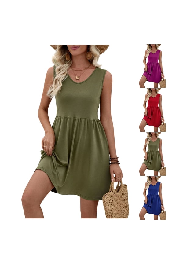 Black Womens Casual Summer Dresses Beach Vacation Sleeveless Tank Dress Loose Flowy Tiered Sundress L