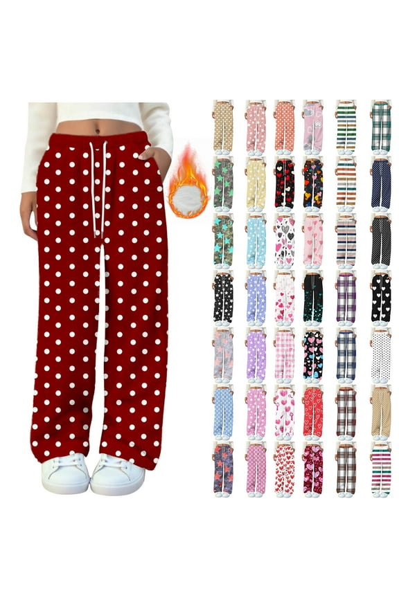 Black Womens Fleece Pajama Pants Comfy Soft Fuzzy Lounge Trousers Cute Graphic Printed Pajamas Bottoms Fall Winter Sleepwear