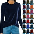 thumbnail image 1 of QATAINLAV Black and Friday Prime Womens Casual Puff Sleeve Velet Blouse Solid Color Crew Neck Pullover Tops 2025 Fall Fashion Tee Shirts Hot Pink M, 1 of 7