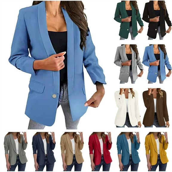 QATAINLAV Blazers for Women Business Casual Outfits Long Sleeve Open Front Cardigans Jacket Solid Color Office Suit Coats with Pockets, Dark Gray, XL