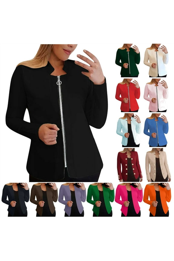 Blazers for Women Business Casual Work Office Suit Coat Tops Solid Color Cropped Cardigan Jacket Long Sleeve Outerwear, Rose Gold, XXXL