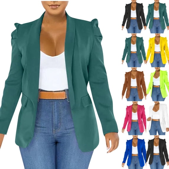 QATAINLAV Blazers for Women Open Front Cardigan Jacket Business Casual Work Office Blazer Fall Long Sleeve Suit 90 off Clearance Sale Army Green L