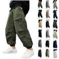 thumbnail image 1 of QATAINLAV Boy's Casual Baggy Cargo Pants High Waist Wide Leg Jogger Drawstring Hiking Trousers Hip Hop Pants with Flap Pockets Khaki,9-10 Years, 1 of 6