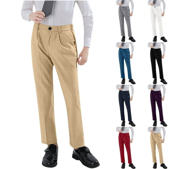 QATAINLAV Boys Dress Pants Flat Front School Uniform Pants Summer Casual Straight Leg Trousers with Pockets Navy 120 Birthday Gifts