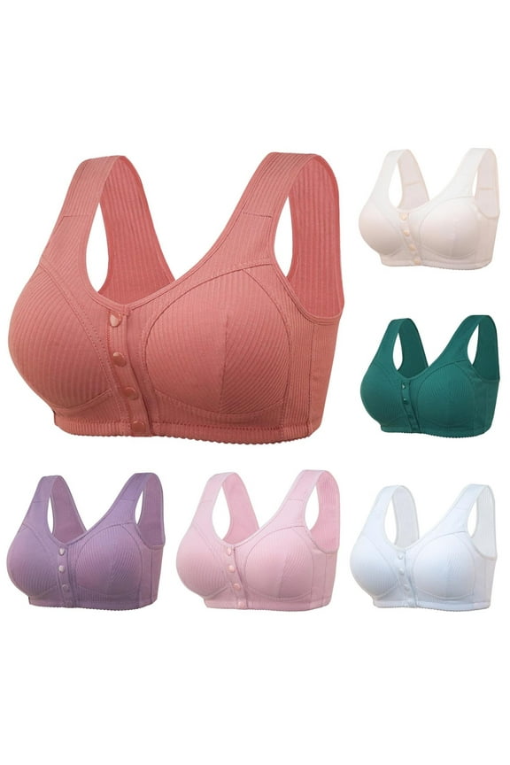 Bra for Seniors Front Button Closure Bras Older Women No Underwire Comfort Front Closing Bra Oversized Underwear Beige 46 Vacation Sales