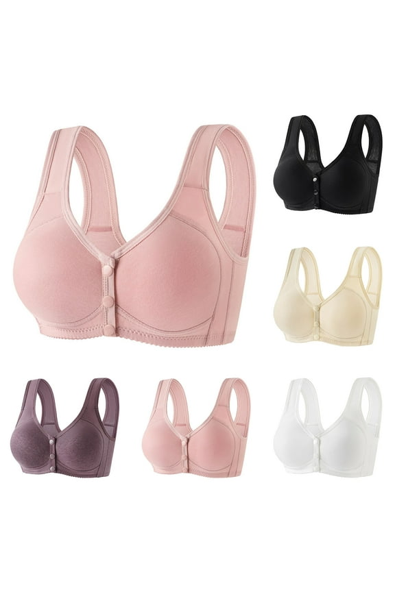 Bras for Older Women, 2025 Upgraded Bra for Seniors Front Closure No Underwire Comfortable Bra Plus Size Everyday Bras Black 36/80