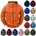 thumbnail image 1 of QATAINLAV Brown Cargo Hoodie Jacket for Men Full Zip Long Sleeve Hooded Sweatshirt Solid Color Outdoor Hiking Outerwear with Pockets, 1 of 4
