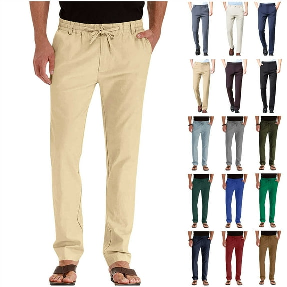 QATAINLAV Business Casual Work Trousers for Men Drawstring Elastic Waist Dress Pant Solid Color Straight Leg Pants with Pockets Black S Ofertas Relampago de Hoy