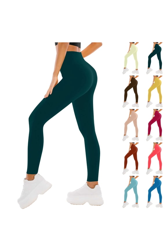 Butt Lifting Leggings for Women Gym Seamless Workout Compression Leggings Solid Casual High Waisted Tummy Control Yoga Pants Yellow M