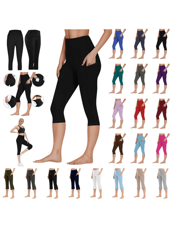 Butt Lifting Leggings for Women, High Waisted Capri Leggings Soft Tummy Control Stretchy Yoga Pants with Pockets Hot Pink XXL Sales for Today