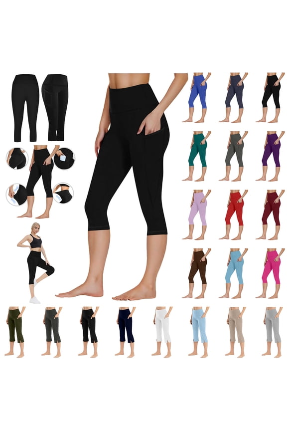 Butt Lifting Leggings for Women, High Waisted Capri Leggings Soft Tummy Control Stretchy Yoga Pants with Pockets Black XXXL