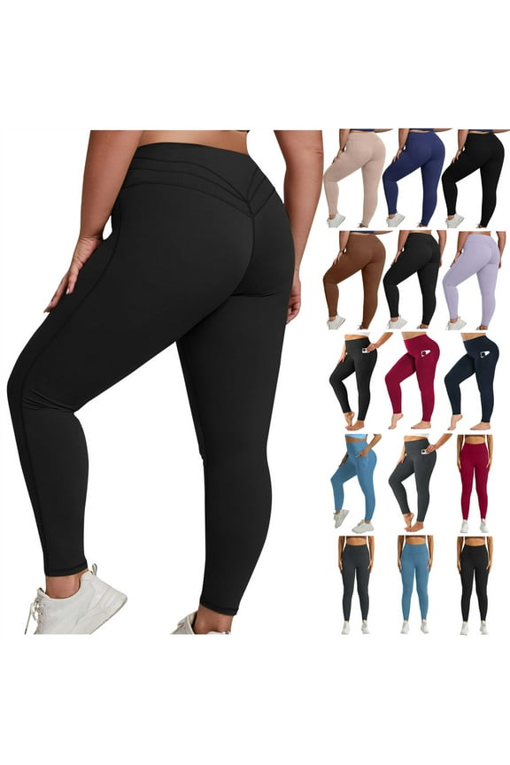 Butt Scrunch Workout Leggings with Pockets for Women Plus Size Seamless Sports Gym Yoga Pants High Waisted Tummy Control Tight Legging Trousers Black XXXXXL Todays Sales