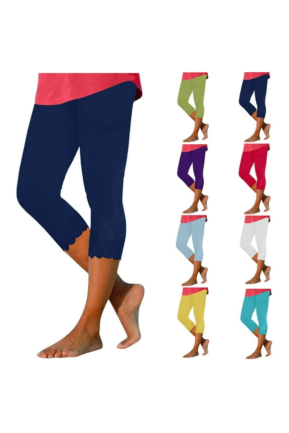 Capri Leggings for Women 2024 Solid Color High Waisted Yoga Capris Slim Fitting Gym Cropped Bottom Pants Summer Soft Workout Leggings Today's Sales Sky Blue XXL