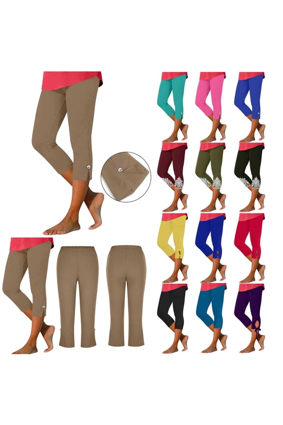 Capri Leggings for Women 2026 Summer Stretchy High Waisted Bottom Cropped Trouses Casual Tummy Control Workout Yoga Pants Solid Capris Tights Purple L