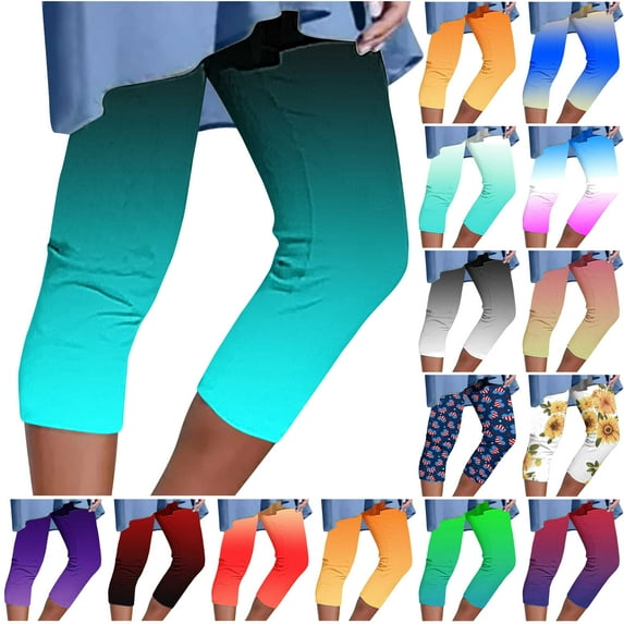 QATAINLAV Capri Leggings for Women 4th of July Stretch High Waisted Yoga Pants Independence Day Print Capris Pants Comfy Milk Silk Buttery Cropped Leggings Mono de Verano Para Mujer Dark Blue 4XL