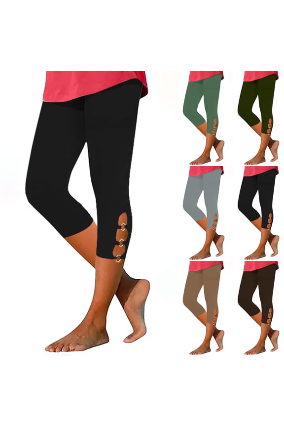 Capri Leggings for Women Casual Hollow Out High Waisted Capris Milk Silk Soft Yoga Cropped Pants Summer Stretch Tummy Control Workout Legging Ropa de Playa Para Hombre 2024 Army Green 3XL