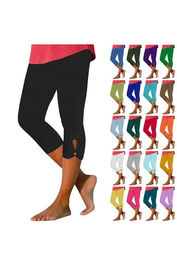 2025 Capri Pants for Women Summer Comfy Stretchy Cropped High Waist Yoga Leggings Casual Hollow Out Workout Compression Leggings Green XL Saving Sales