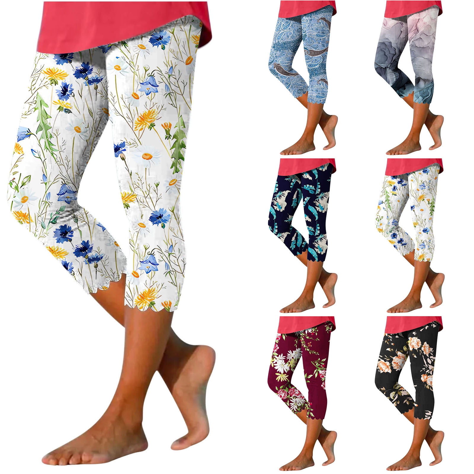 QATAINLAV Capri Leggings for Women Summer Elastic Waist Slim Fit Yoga